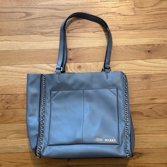 Steve Madden Handbags - Steve Madden Blue-Gray Tote with Chain Detail